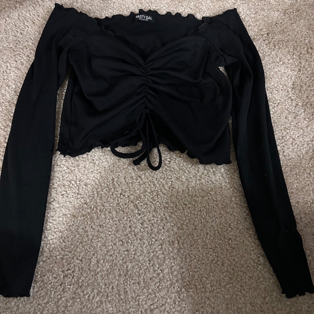 Nasty Gal Black Crop Ruched Tie Front long sleeve